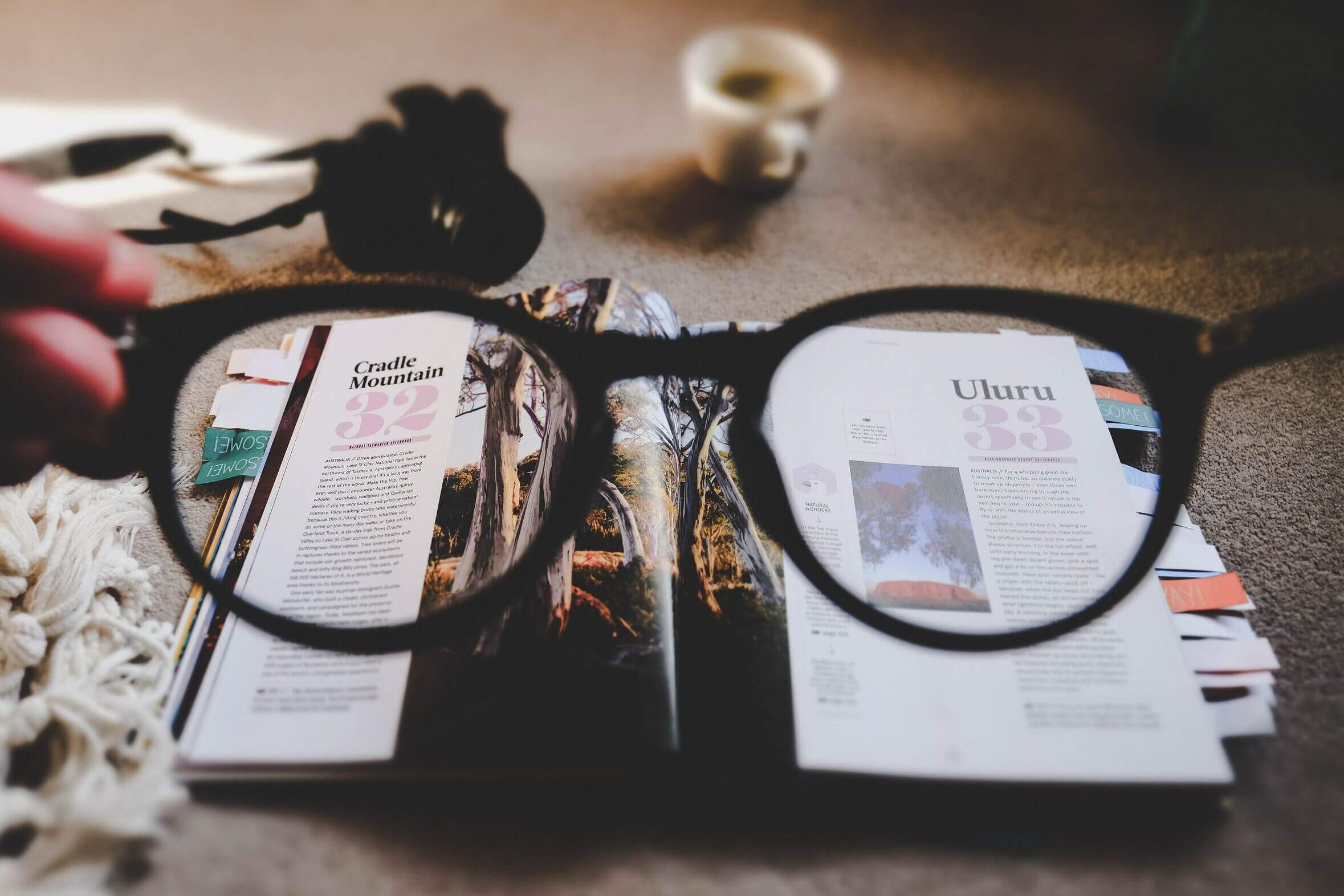 reading glasses on a magazine 