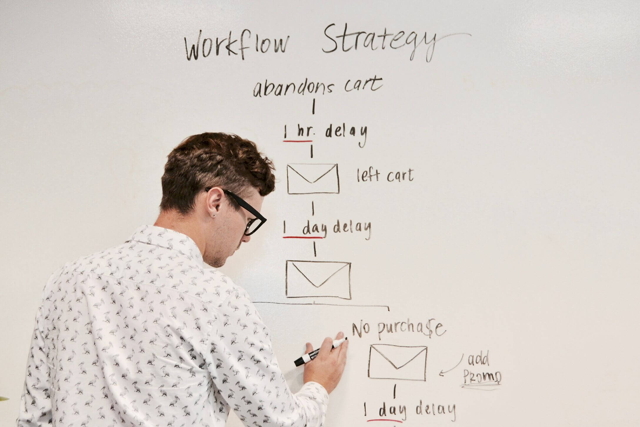 man writing on whiteboard 